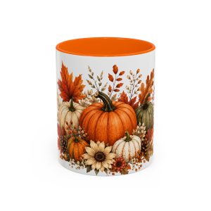 Autumn Pumpkin Floral Accent Coffee Mug — Fall Harvest 11/15oz